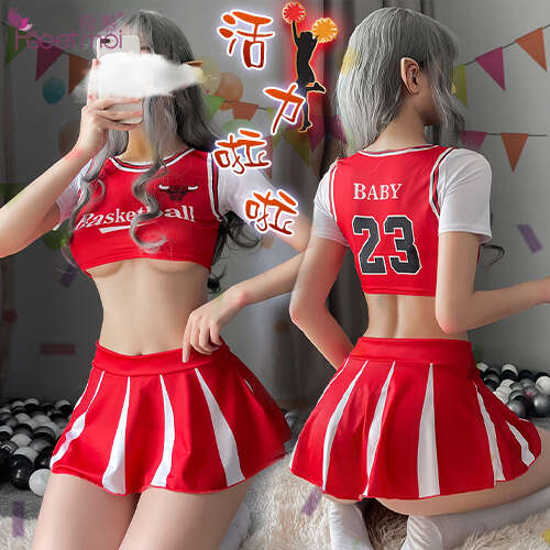 啦啦隊角色扮演服!包胸短上衣仿百褶短裙四件式套裝﹝紅白﹞